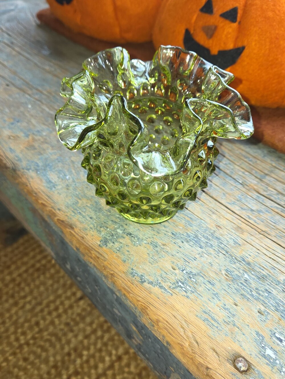 Fenton Hobnail Green Vase.